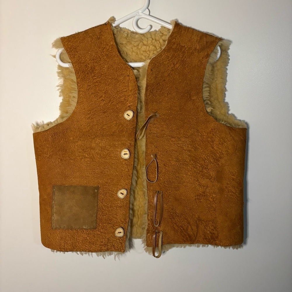 Vintage Shearling Leather Vest - Brown